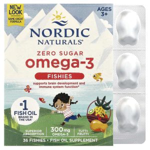 Nordic Naturals, Omega-3 Fishies, Zero Sugar, Ages 3+, Tutti Frutti, 300 mg, 36 Fishies