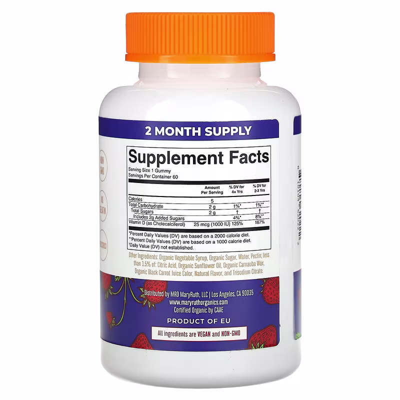 MaryRuth's, Organic Vitamin D3 Gummies, Strawberry, 60 Gummies (25 mcg per Gummy) - Image 2