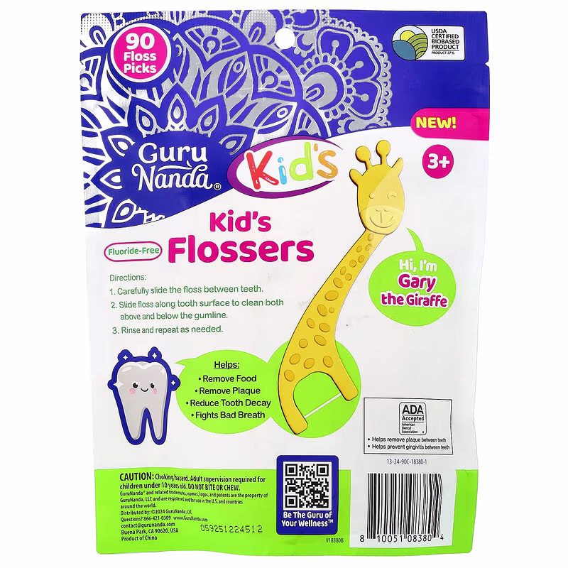 GuruNanda, Kid's Flossers, Ages 3+, Mixed Berries, 90 Floss Picks - Image 2