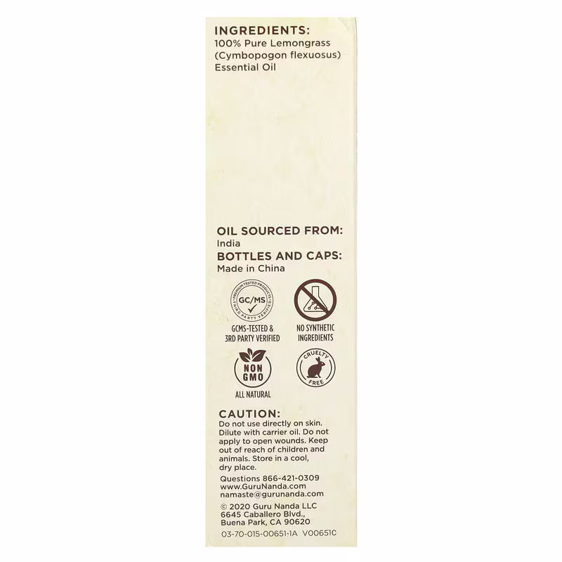GuruNanda, 100% Pure & Natural Essential Oil, Lemongrass, 0.5 fl oz (15 ml) - Image 3