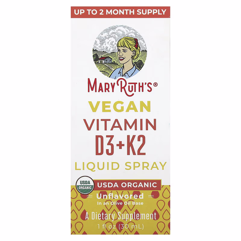 MaryRuth's, Vegan Vitamin D3 + K2 Liquid Spray, Unflavored, 1 fl oz (30 ml)