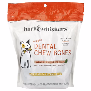 Dr. Mercola, Bark & Whiskers™, Dental Chew Bones, For Adult Dogs, Veggie, 15 Bones, 1.02 oz (29 g) Each