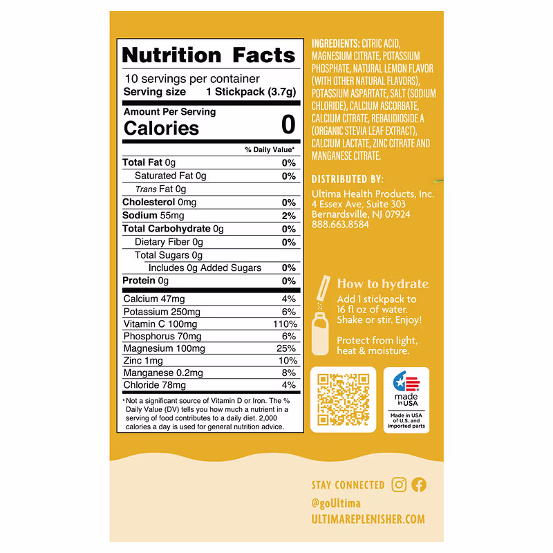 Ultima Replenisher, 6 Essential Electrolytes, Daily Electrolyte Drink Mix, Lemonade, 10 Stickpacks, 0.13 oz (3.7 g) Each - Image 3