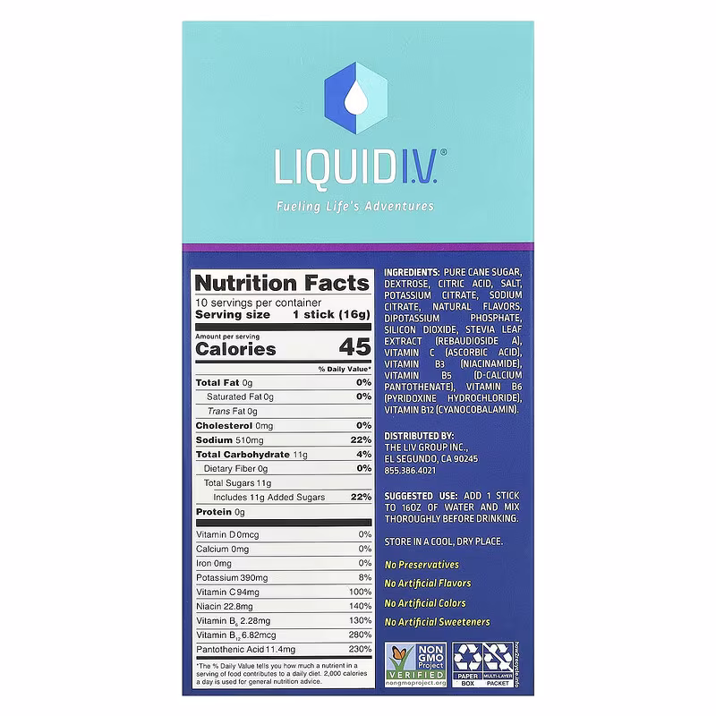 Liquid I.V., Hydration Multiplier, Electrolyte Drink Mix, Acai Berry, 10 Stick Packs, 0.56 oz (16 g) Each - Image 2