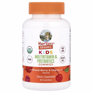 MaryRuth's, Organic Kids Multivitamin & Postbiotics Gummies, Mixed Berry & Cherry, 60 Gummies