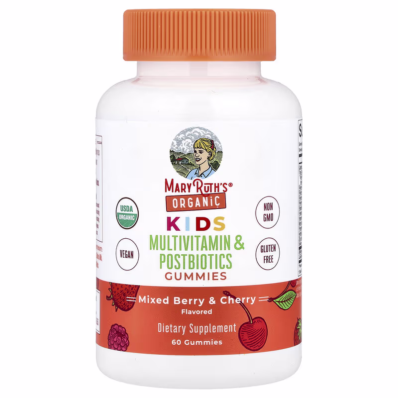 MaryRuth's, Organic Kids Multivitamin & Postbiotics Gummies, Mixed Berry & Cherry, 60 Gummies