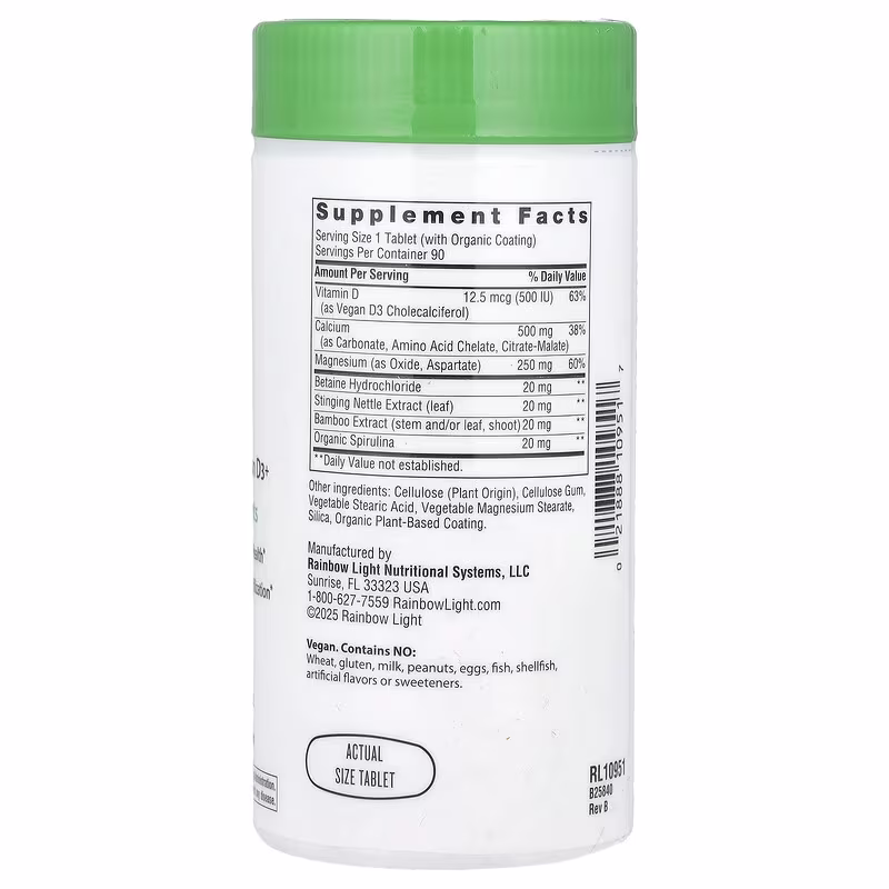 Rainbow Light, Calcium with Magnesium & Vitamin D3+, 90 Tablets - Image 2
