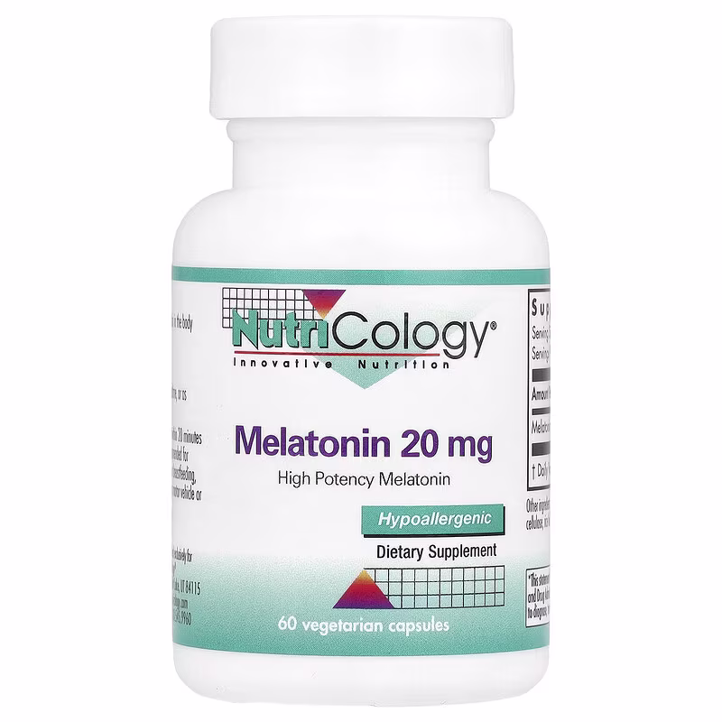 Nutricology, Melatonin, High Potency, 20 mg, 60 Vegetarian Capsules