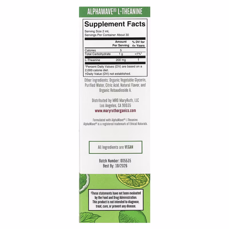 MaryRuth's, L-Theanine Liquid Drops, Lemon Lime, 2 fl oz (60 ml) - Image 2