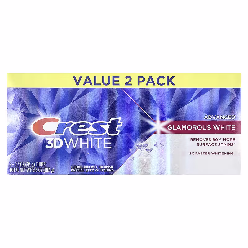Crest, 3D White, Fluoride Anticavity Toothpaste, Advanced, Glamorous White, 2 Tubes, 3.3 oz (93 g) Each - Image 2