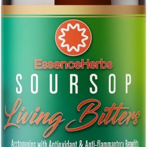 Essence Herbs Soursop Bitters Liquid for Digestive & Gut Support, Organic Herbal Supplement with Soursop Leaf & Fruit, Moringa, Black Seed, Neem, Turmeric & Ashwagandha, 16 fl oz