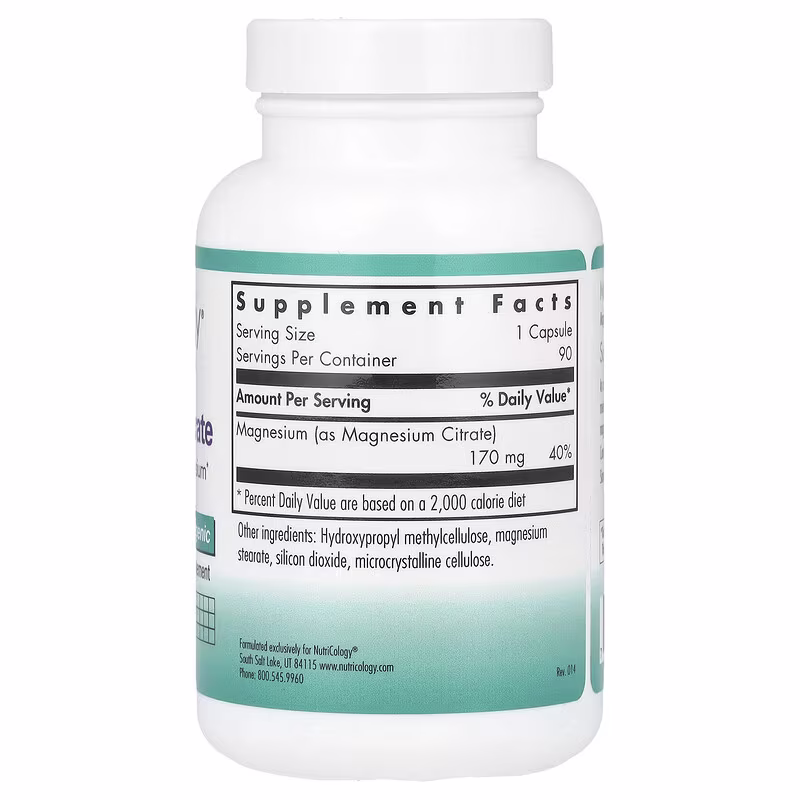 Nutricology, Magnesium Citrate, 170 mg, 90 Vegetarian Capsules - Image 2