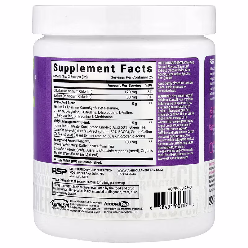 RSP Nutrition, AminoLean®, Energy, Acai, 7.94 oz (225 g) - Image 2