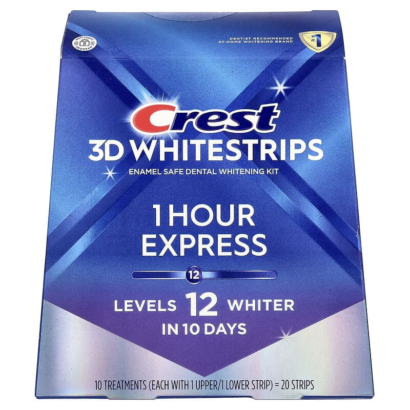 Crest, 3D Whitestrips, Dental Whitening Kit, 1 Hour Express, 20 Strips