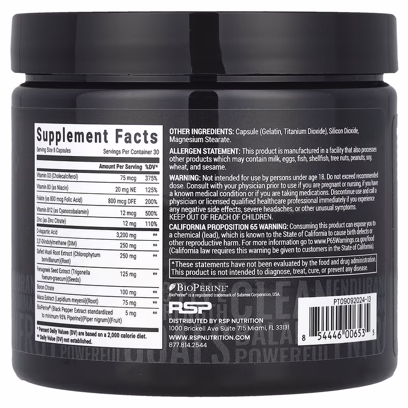 RSP Nutrition, Prime-T, 240 Capsules - Image 2