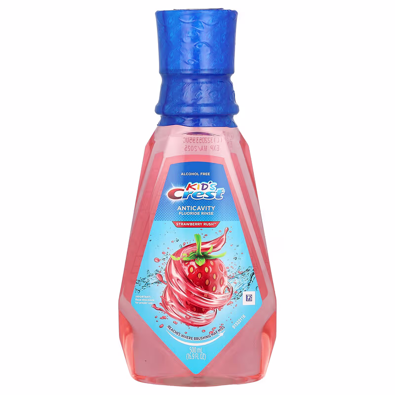 Crest, Kids, Anticavity Fluoride Rinse, Alcohol Free, Strawberry Rush, 16.9 fl oz (500 ml)