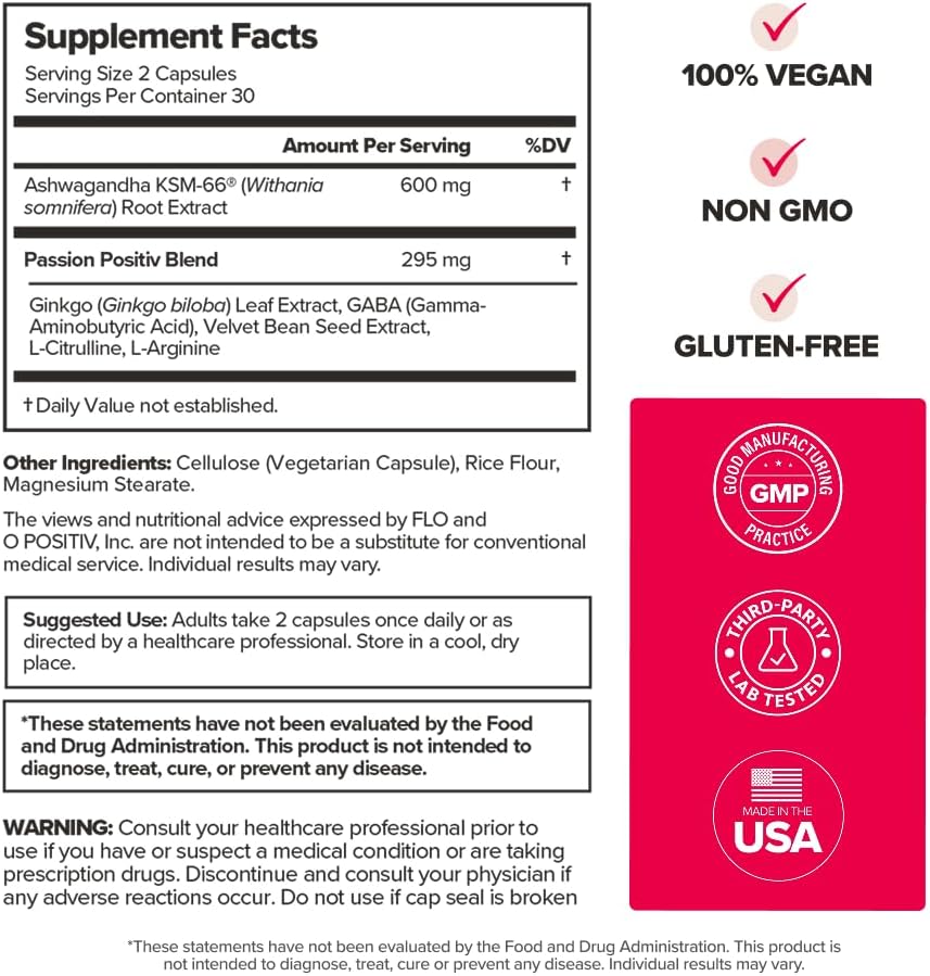 O Positiv URO Vaginal Moisture & Mood – Formulated to Support Vaginal Moisture, Mood & Relaxation – with KSM-66® Ashwagandha, Ginkgo Biloba, Mucuna pruriens, and GABA – 30 Servings - Image 7