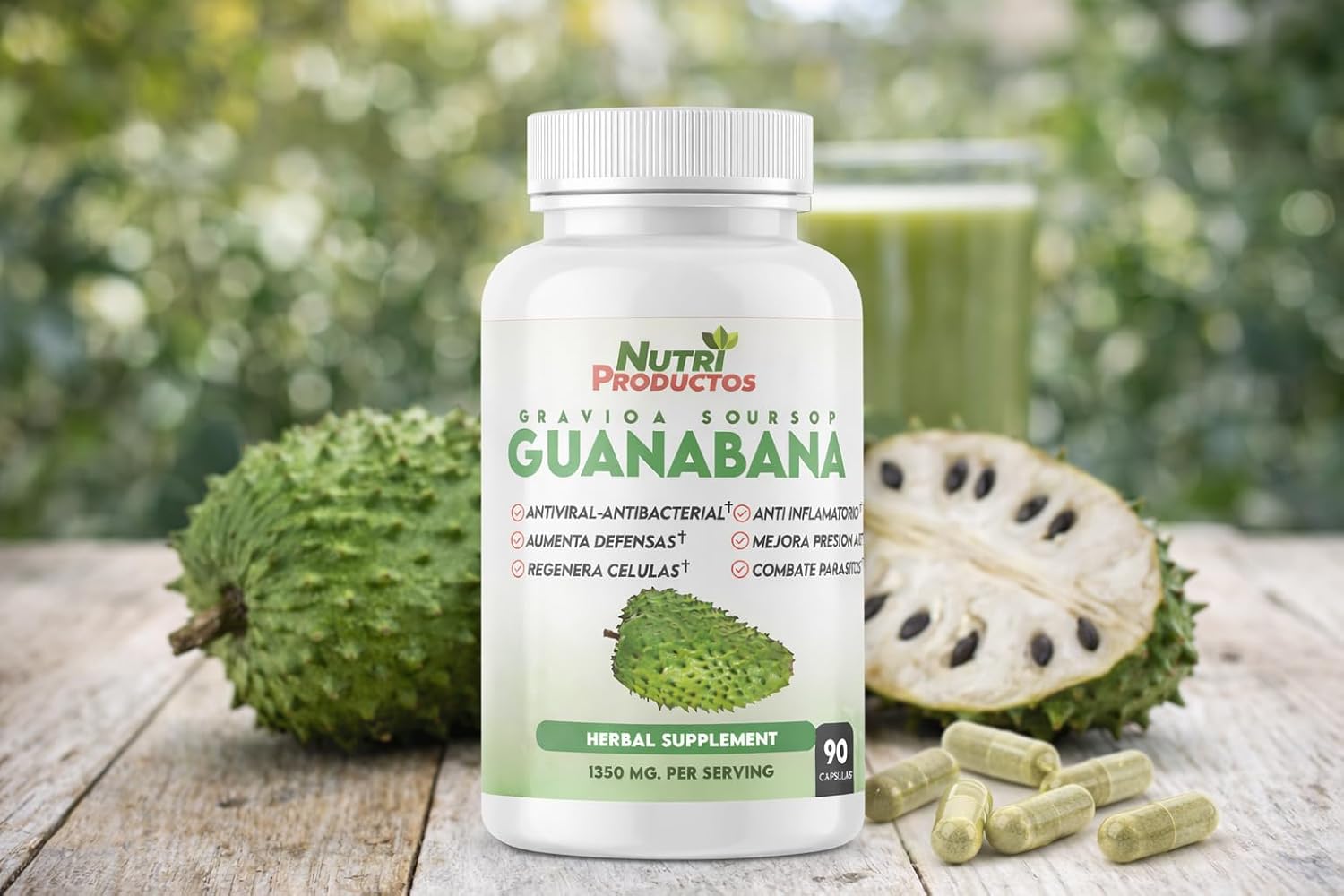 Serene Herbs Nutrisalud Products Capsulas de Guanabana Extra potente 1350mg per Serving. Set de 2 frascos con 90 Cap c/u. Aumenta Defensas, Anti Inflamatorio, Mejora Presion Arterial, Regenera Celulas. - Image 4