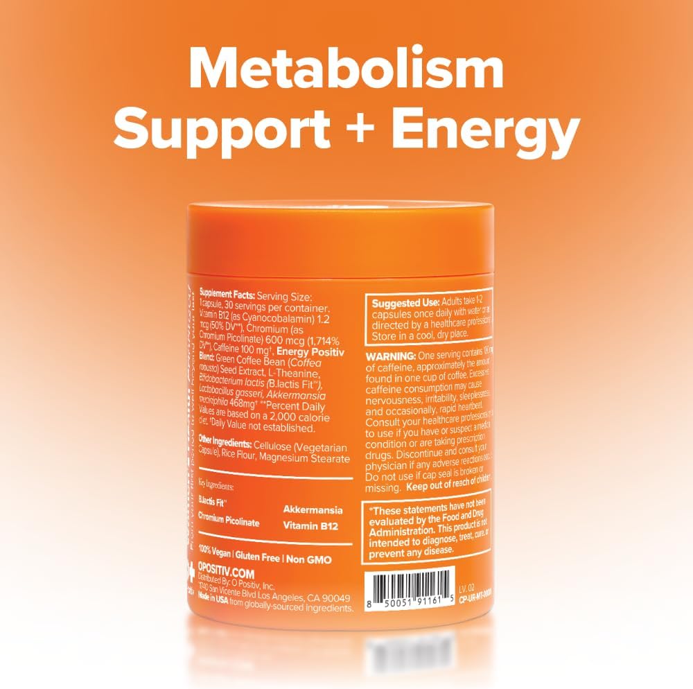 O Positiv URO Metabolism + Probiotic Support Capsules – Metabolism, Gut Health & Sustained Energy – with Chromium Picolinate, Green Coffee Bean Extract & Targeted Probiotics – 1 Month Supply – 30 Servings - Image 7