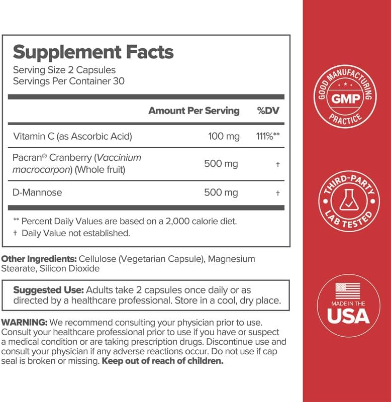 O Positiv URO Urinary Tract Health Supplement for Women, 60 Count (Pack of 1) - Urinary Support Vitamins with Pacran Complete Cranberry Extract, D-Mannose, & Vitamin C - Vegan & Gluten-Free - Image 6