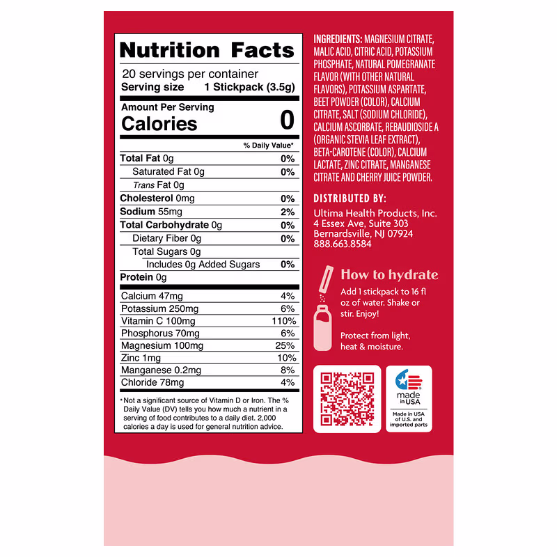 Ultima Replenisher, Electrolyte Mix, Cherry Pomegranate, 20 StickPacks, 0.12 oz (3.4 g) Each - Image 2