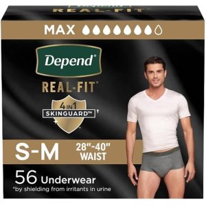 Depend Real Fit Incontinence Briefs for Men, Maximum Absorbency, S/M, Grey, Packaging May Vary