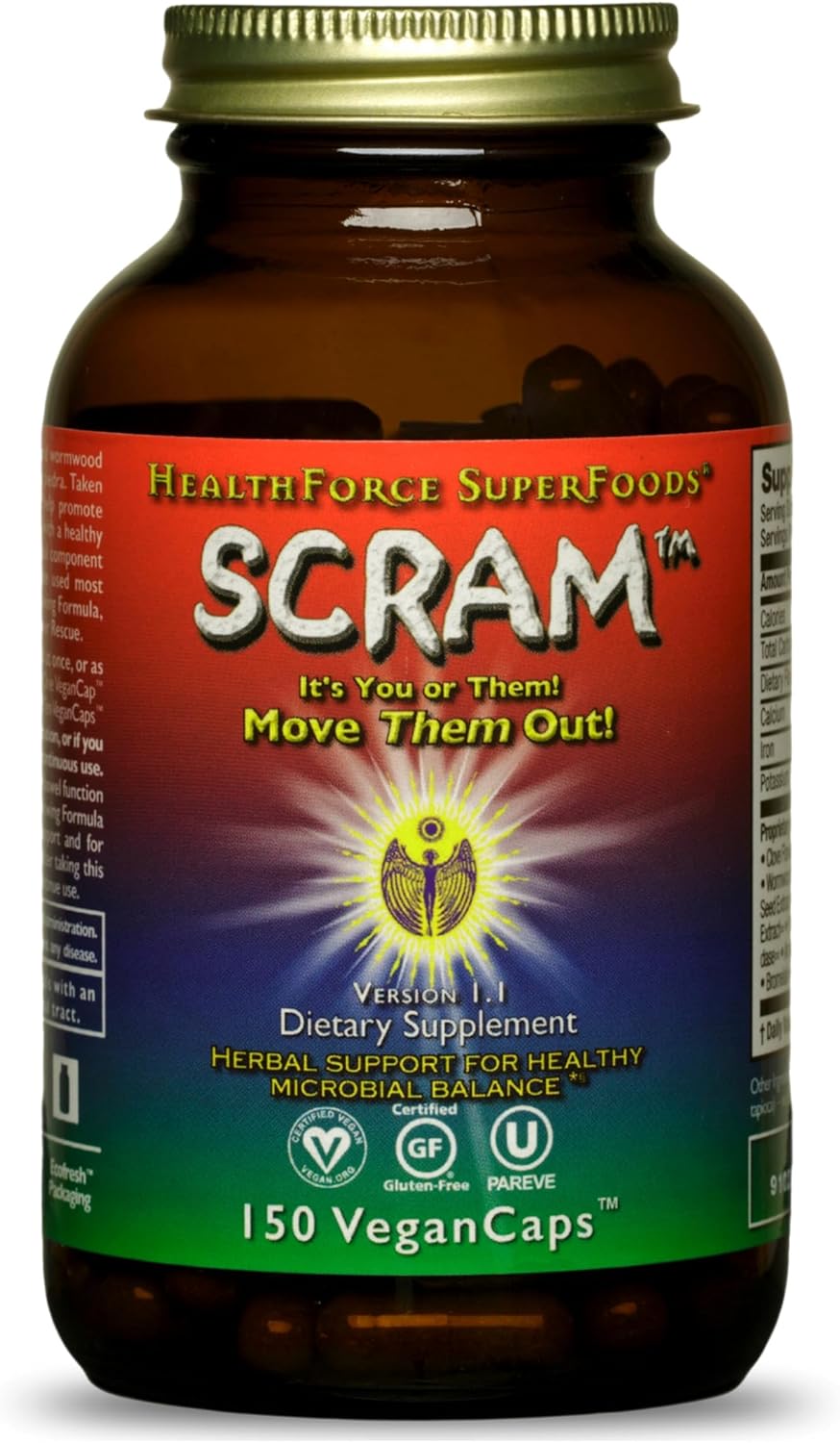 Serene Herbs HEALTHFORCE SUPERFOODS Scram - Herbal Supplement with Milk Thistle, Wormwood & Black Walnut - Digestion Support Capsules - 150 Vegan Capsules