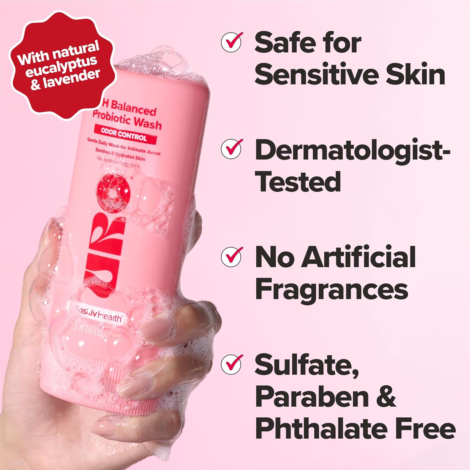 O Positiv URO pH Balanced Probiotic Wash – Odor Control, pH Balance, Dryness & Irritation Support for Intimate Areas – Probiotics & Lactic Acid – 6.75 oz - Image 4