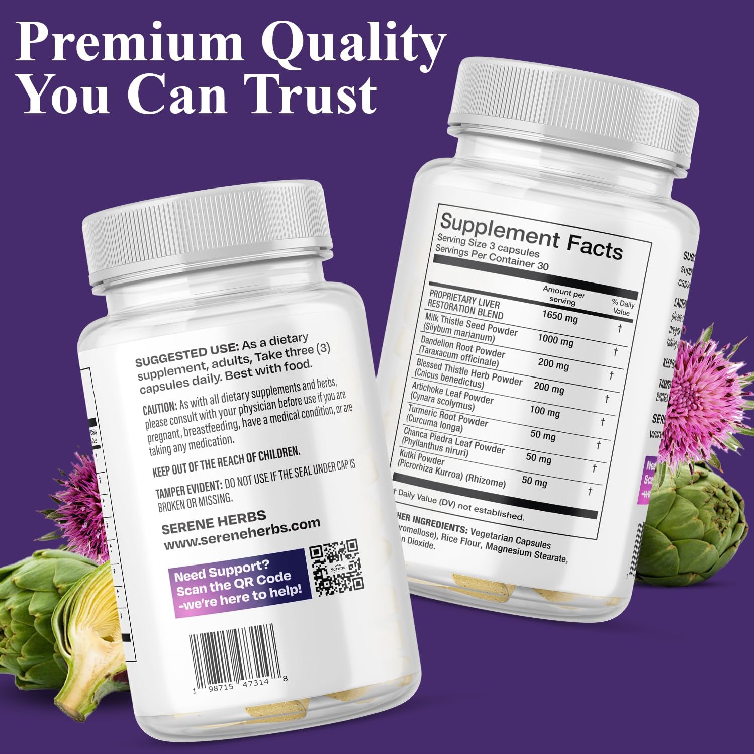 Serene Herbs Liver Cleanse Detox & Repair Formula – Pure Health Liver Support with Milk Thistle, Artichoke & Dandelion Root for Fatty Liver & Liver Health Herbal Detox Supplement Capsules (60 Count) - Image 2