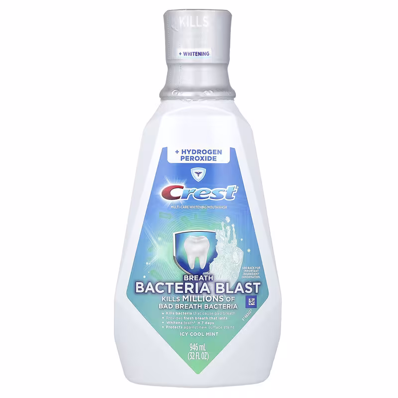 Crest, Multi-Care Whitening Mouthwash, Breath Bacteria Blast, Icy Cool Mint, 32 fl oz (946 ml)