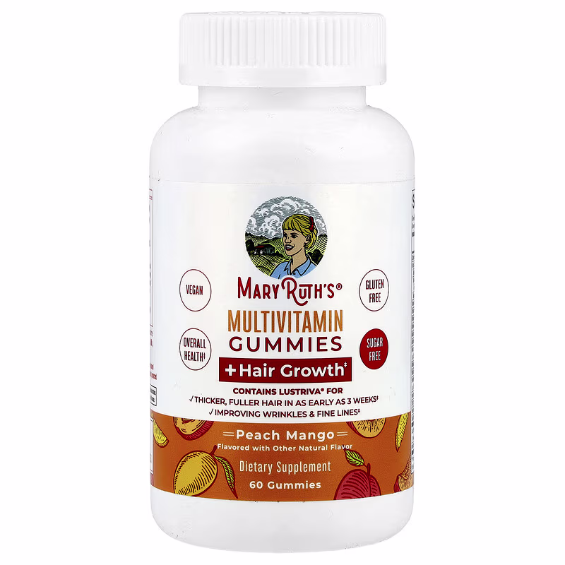 MaryRuth's, Multivitamin Gummies + Hair Growth, Peach Mango, 60 Gummies