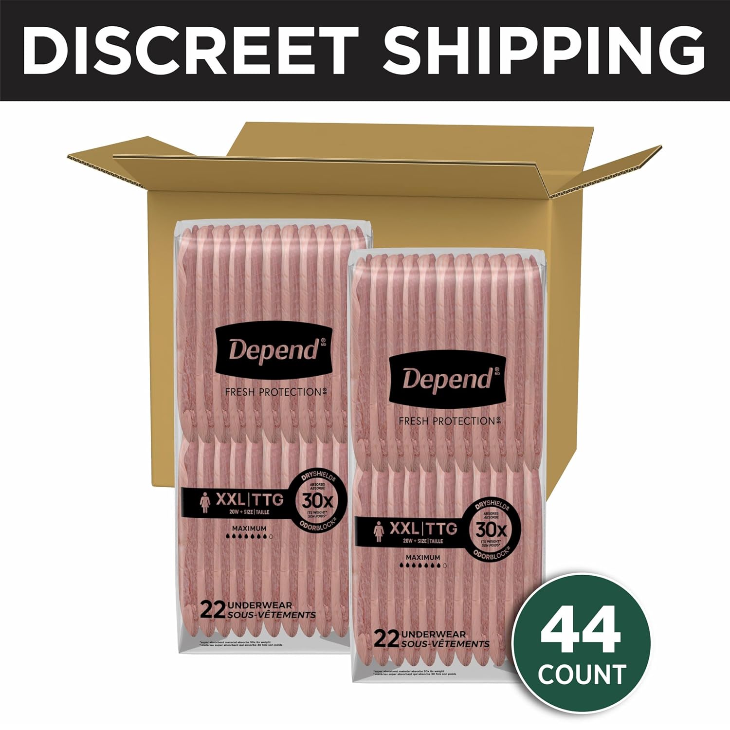 Depend Fresh Protection Adult Incontinence Underwear for Women (Formerly Depend Fit-Flex), Disposable, Maximum, Extra-Extra-Large, Blush, 44 Count, Packaging May Vary - Image 4