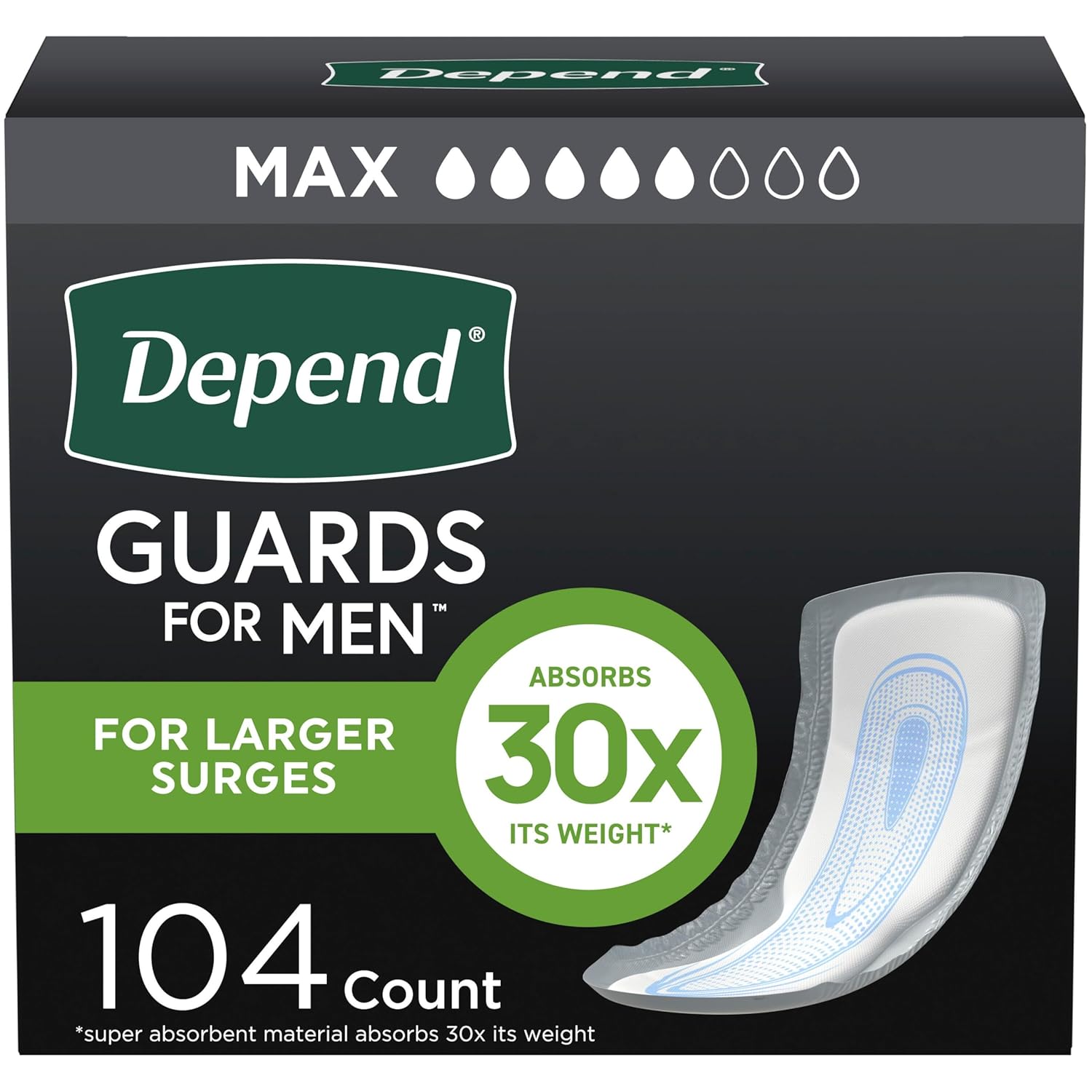 Depend Incontinence Guards for Men, Maximum Absorbency, 52 Count (Pack of 2)