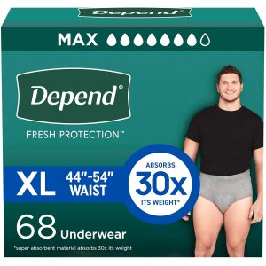 Depend FIT-Flex Incontinence Underwear for Men, Maximum Absorbency, Grey, Extra-Large, 68 Count