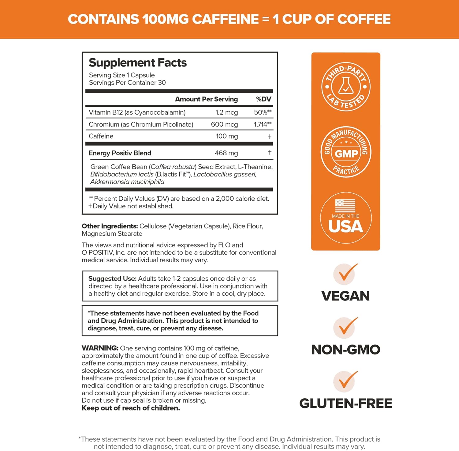 O Positiv URO Metabolism + Probiotic Support Capsules – Metabolism, Gut Health & Sustained Energy – with Chromium Picolinate, Green Coffee Bean Extract & Targeted Probiotics – 1 Month Supply – 30 Servings - Image 9