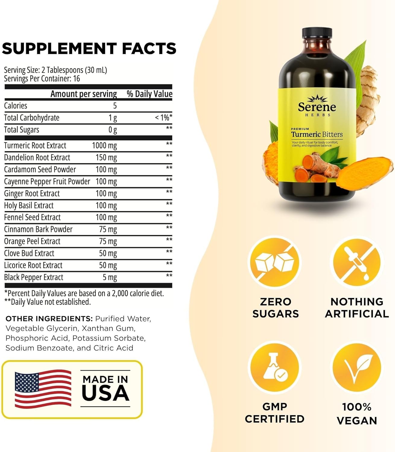 Serene Herbs Liquid Turmeric with Black Pepper - Turmeric Shots Curcumin Supplement 1000mg Extra Strength Herbal Drink, Digestive Bitters for Bloating Relief, Joint Health, Energy & Clarity - 16oz - Image 6