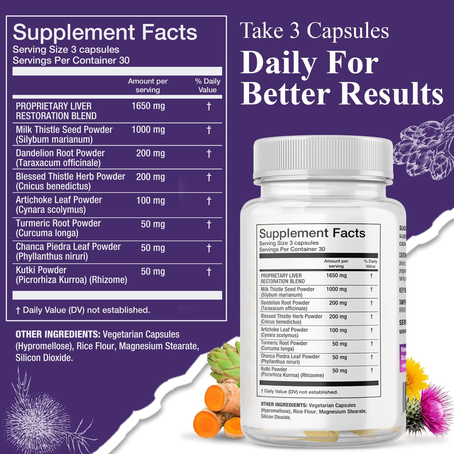 Serene Herbs Liver Cleanse Detox & Repair Formula – Pure Health Liver Support with Milk Thistle, Artichoke & Dandelion Root for Fatty Liver & Liver Health Herbal Detox Supplement Capsules (60 Count) - Image 6