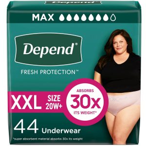 Depend Fresh Protection Adult Incontinence Underwear for Women (Formerly Depend Fit-Flex), Disposable, Maximum, Extra-Extra-Large, Blush, 44 Count, Packaging May Vary