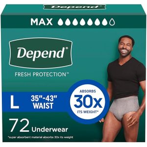 Depend FIT-Flex Incontinence Underwear for Men, Maximum Absorbency, Grey, Large, 72 Count