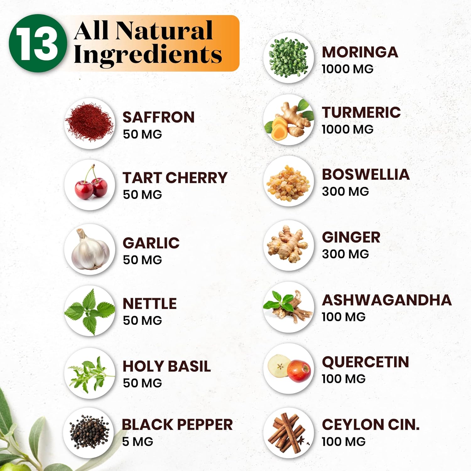 Serene Herbs Turmeric Moringa Supplement | Ginger, Boswellia, Saffron, Holy Basil- Joint Support Supplement for Women and Men with Ceylon Cinnamon, Quercetin, Tart Cherry- 240 Count - Image 7