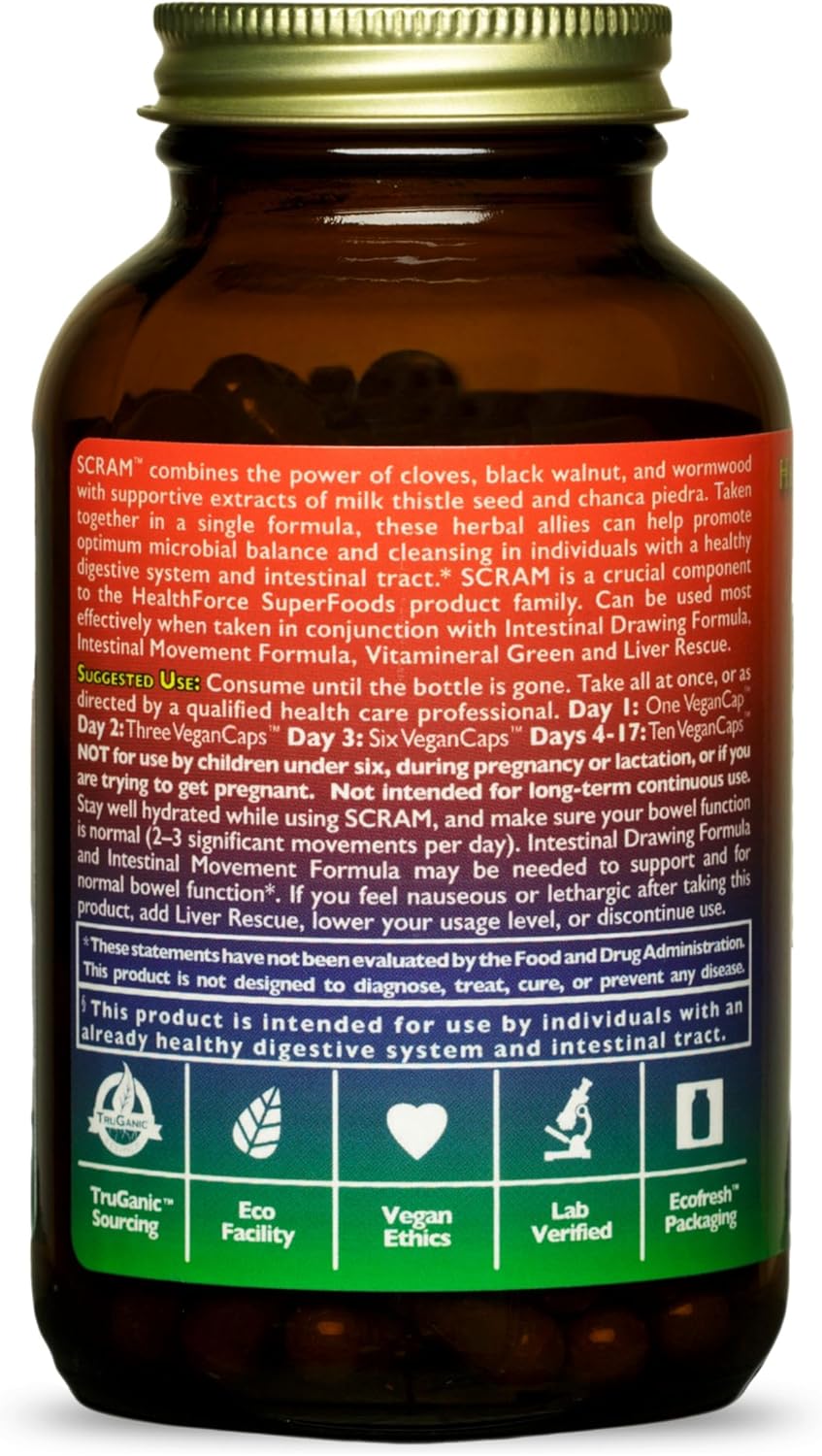 Serene Herbs HEALTHFORCE SUPERFOODS Scram - Herbal Supplement with Milk Thistle, Wormwood & Black Walnut - Digestion Support Capsules - 150 Vegan Capsules - Image 7
