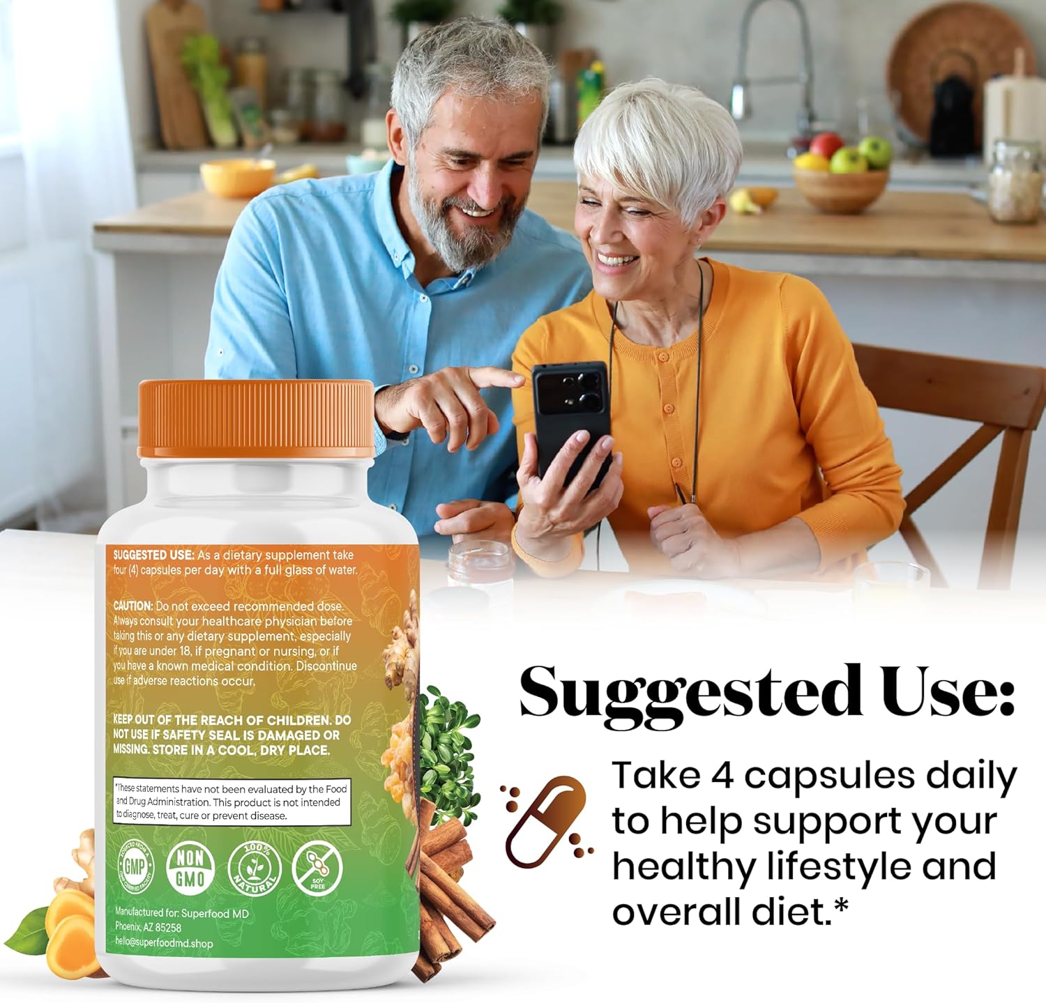 Serene Herbs Turmeric Moringa Supplement | Ginger, Boswellia, Saffron, Holy Basil- Joint Support Supplement for Women and Men with Ceylon Cinnamon, Quercetin, Tart Cherry- 240 Count - Image 4