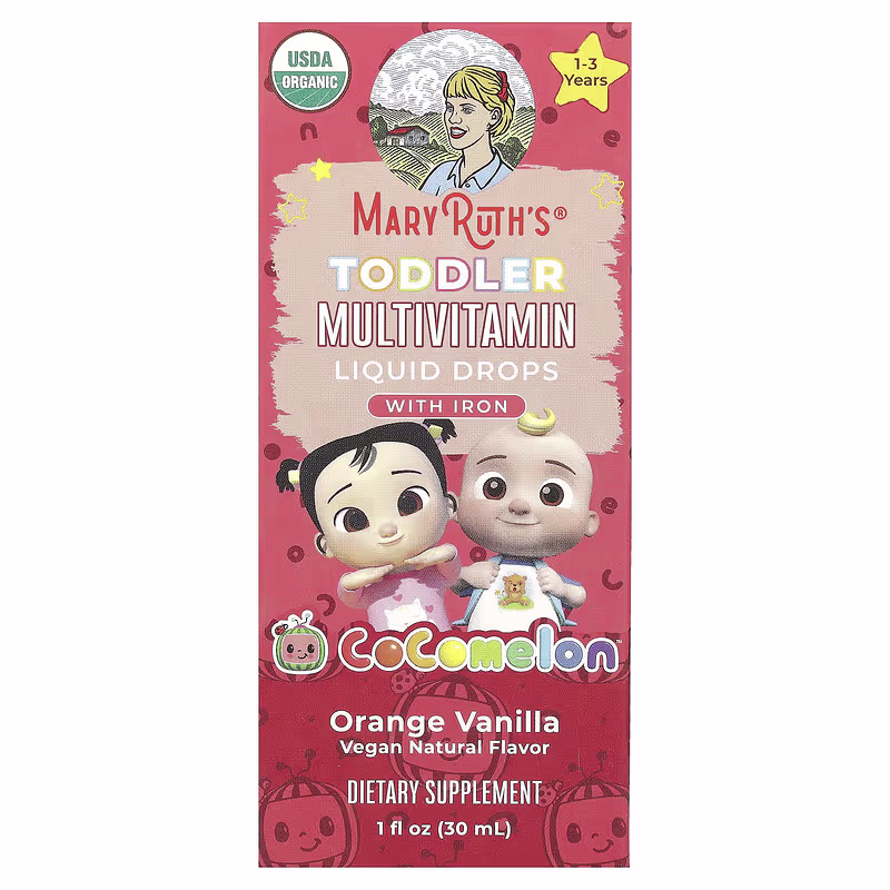 MaryRuth's, Cocomelon, Toddler Multivitamin, Liquid Drops With Iron, 1 - 3 Years, Orange Vanilla, 1 fl oz (30 ml)