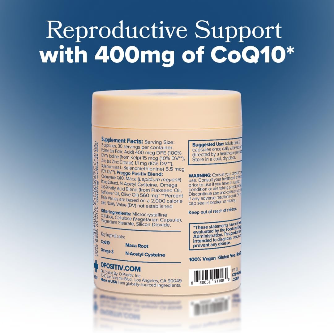 O Positiv Preggo Conception Support Capsules for Women - OBGYN-Formulated Pre Prenatal Vitamins with Clinically-Studied Ingredients - CoQ10, N-Acetyl Cystein - Female Sexual Health, 60 Ct (Pack of 1) - Image 3