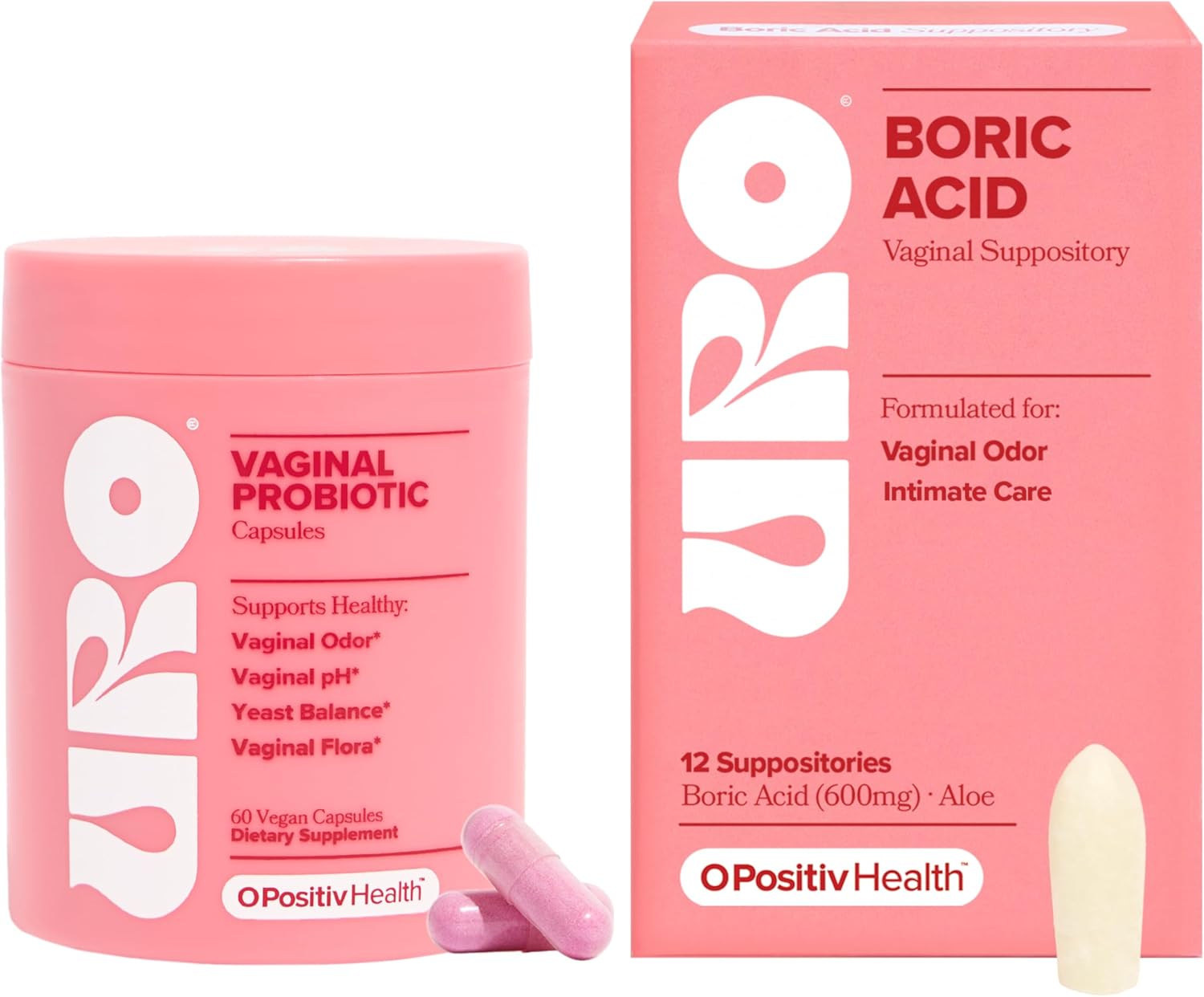 O Positiv URO Vaginal Probiotic and URO Boric Acid Vaginal Suppository Bundle