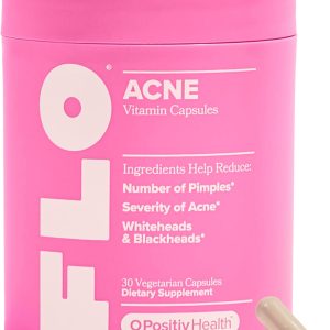 O Positiv FLO Acne Capsules – Reduce Number and Severity of Pimples, Whiteheads, Blackheads, and Pustules on Face, Back, and Body – Colostrum-Derived Lactoferrin, Zinc and Vitamin E – 30 Servings