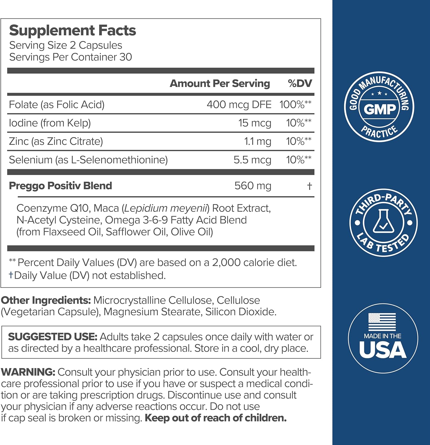 O Positiv Preggo Conception Support Capsules for Women - OBGYN-Formulated Pre Prenatal Vitamins with Clinically-Studied Ingredients - CoQ10, N-Acetyl Cystein - Female Sexual Health, 60 Ct (Pack of 1) - Image 6